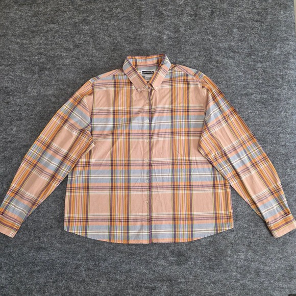 Panhandle Slim Tops - Panhandle Slim Shirt Womens XL Orange Peach Plaid Button Down Western Casual